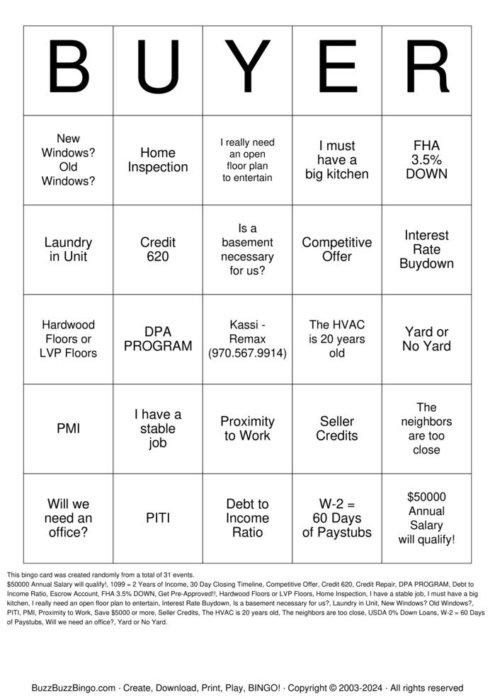 Download Free Homebuyer Bingo Cards Download Free Homebuyer Bingo Cards