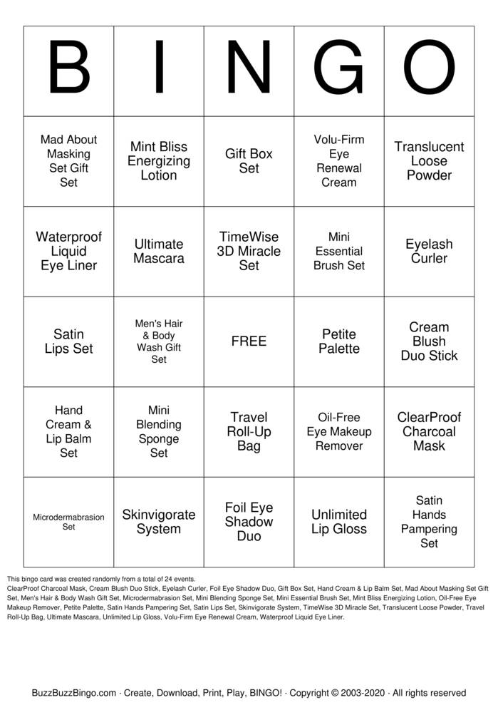 Download Free Mary Kay BINGO Bingo Cards