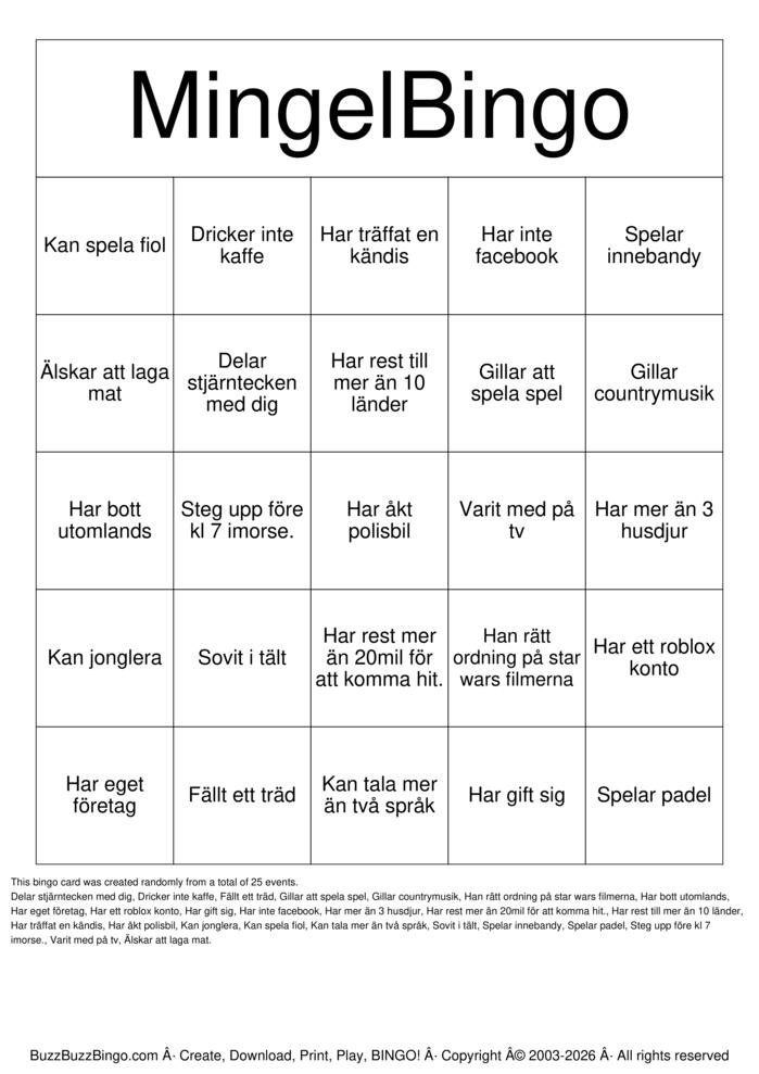 Download Free MingelBingo Bingo Cards