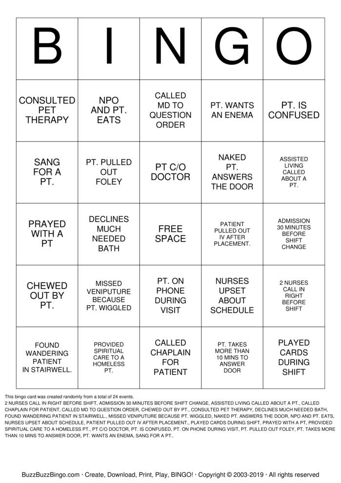 Download Free Nurse Bingo Cards Download Free Nurse Bingo Cards