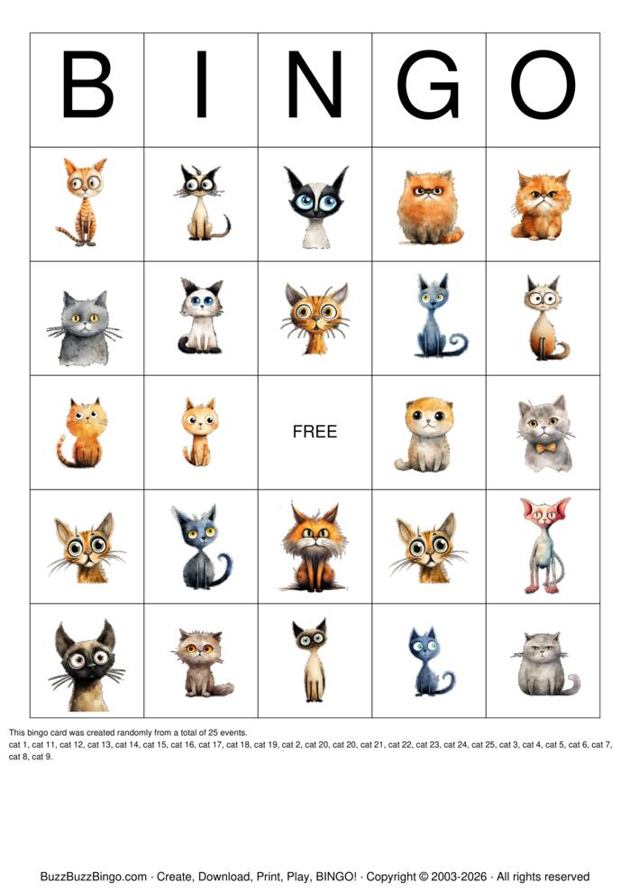 Download Free Quirky Cat Images Bingo Cards Download Free Quirky Cat Images Bingo Cards