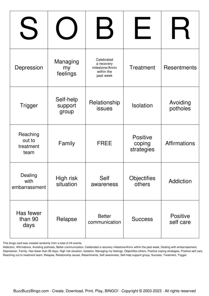 Download Free Recovery Bingo Cards