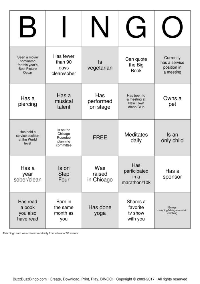 recovery bingo cards to download print and customize