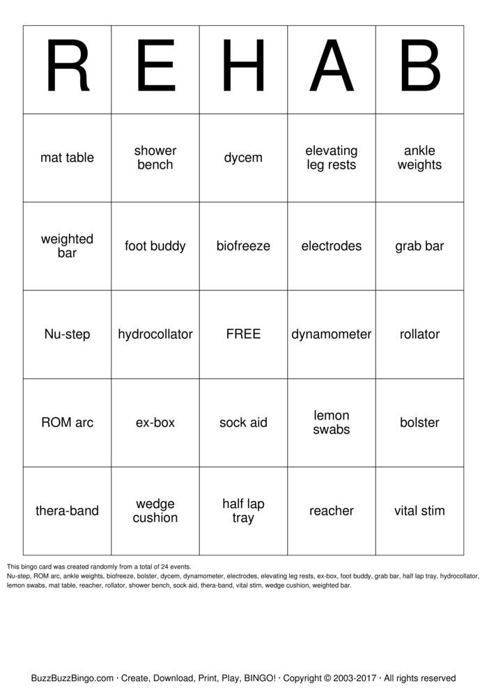 Download Free Rehab Bingo Cards Download Free Rehab Bingo Cards