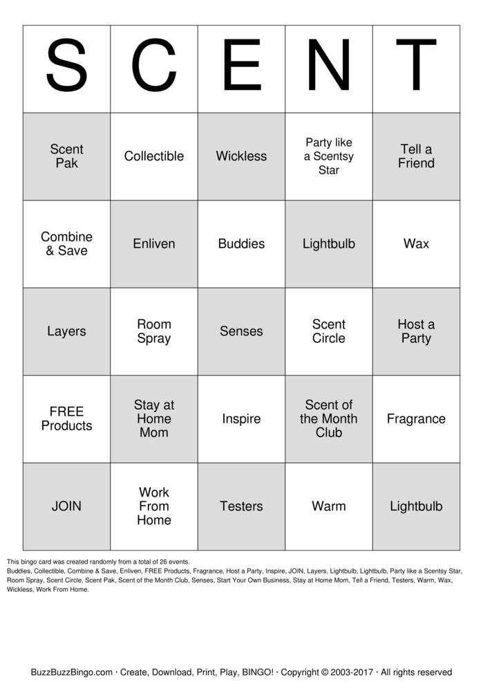 SCENTSY Bingo Cards to Download, Print and Customize!