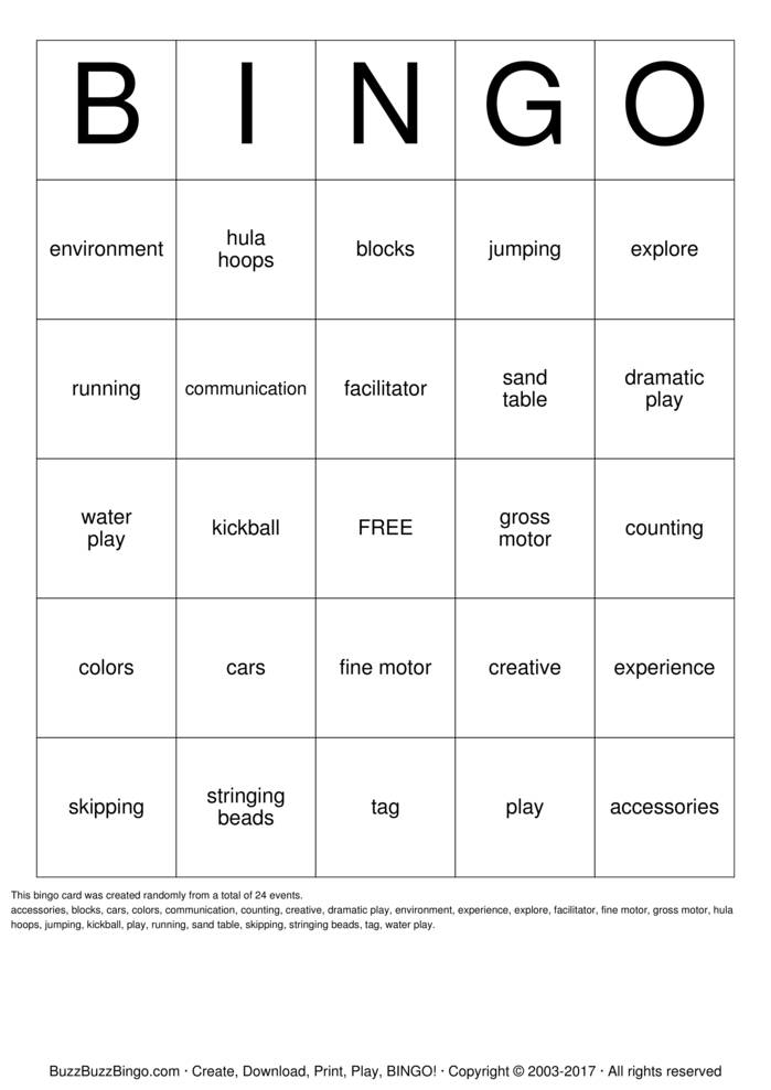 Download Free The Power of Play Bingo Cards