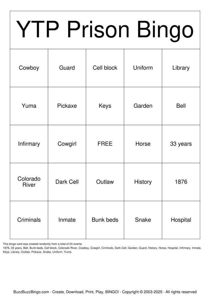 Download Free YTP Prison Bingo Bingo Cards