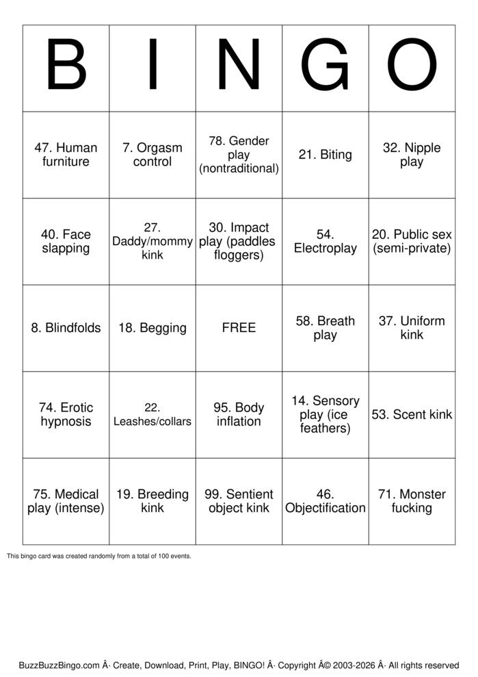 Download Free kink Bingo Cards