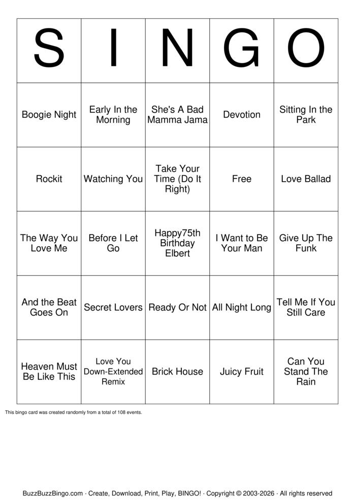 Download Free 70s and 80s R&Bs and Dance Music Bingo Cards