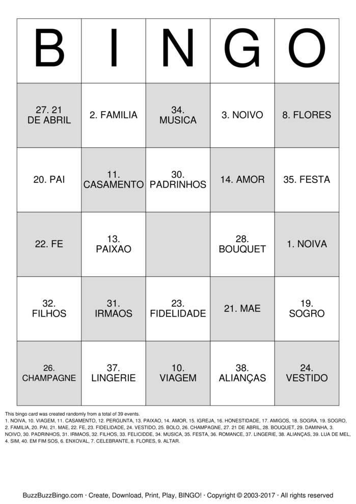 Bingo Cards to Download, Print and Customize!