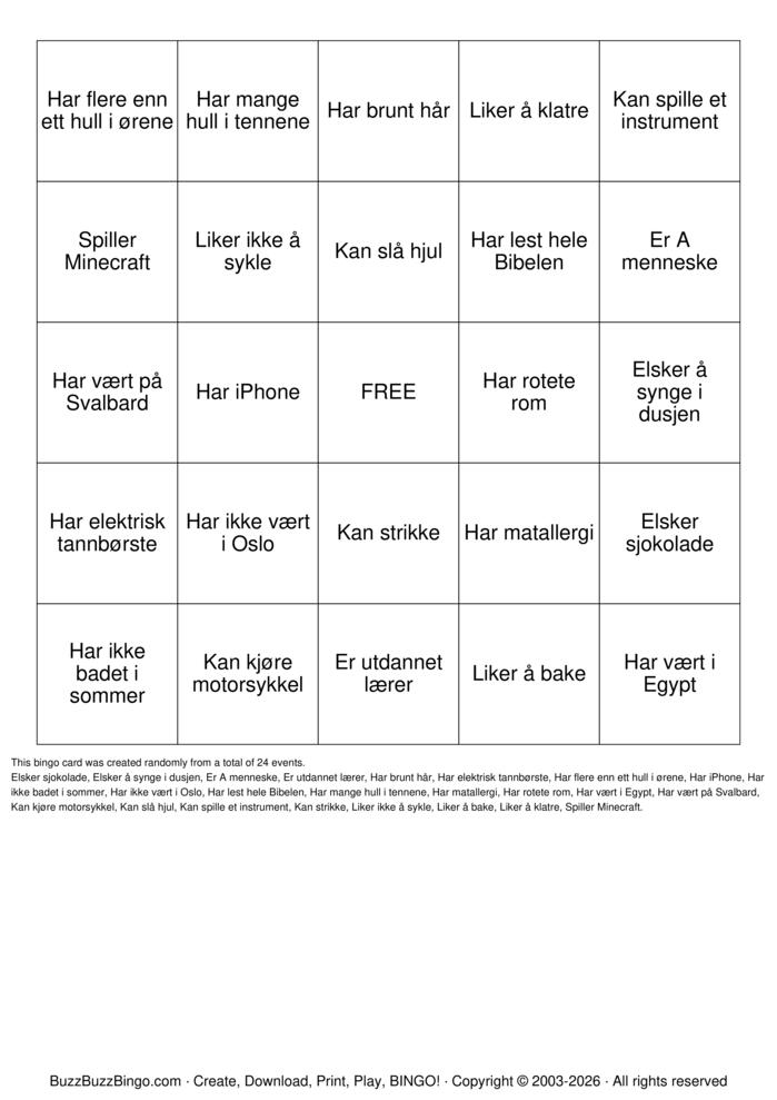 Download Free Bli kjent! Bingo Cards