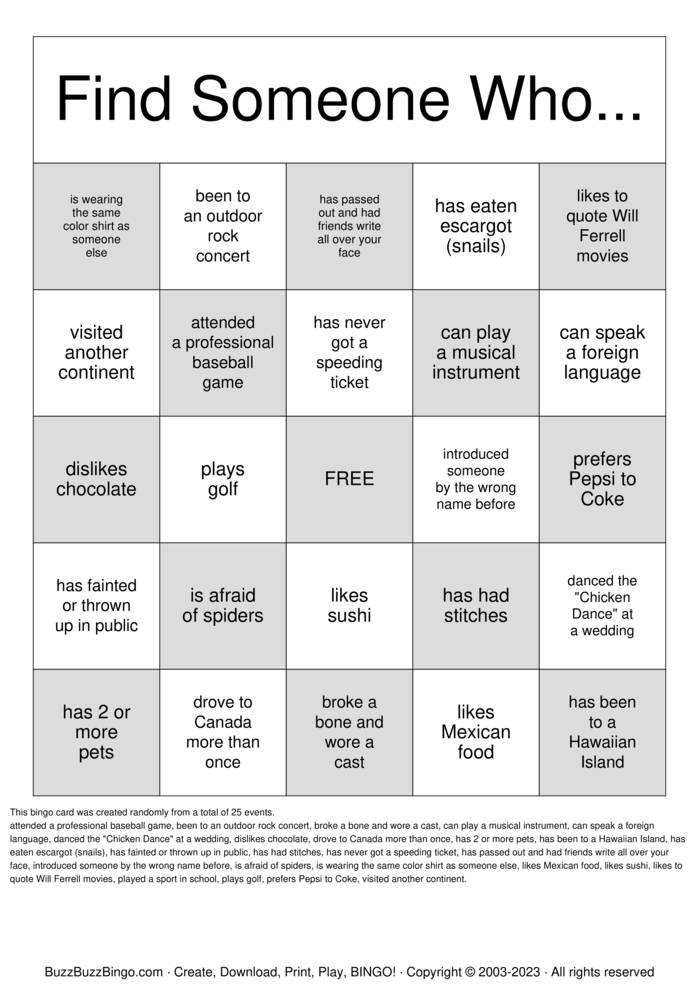 Download Free Find Someone Who... Bingo Cards