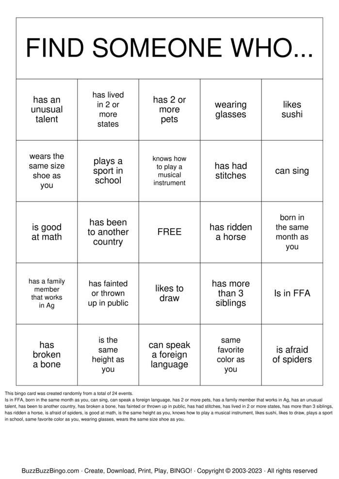 Download Free Getting to Know you! Bingo Cards