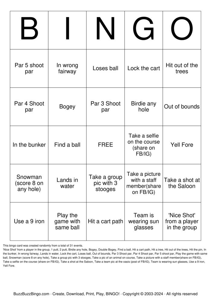 Golf Bingo Cards to Download, Print and Customize!