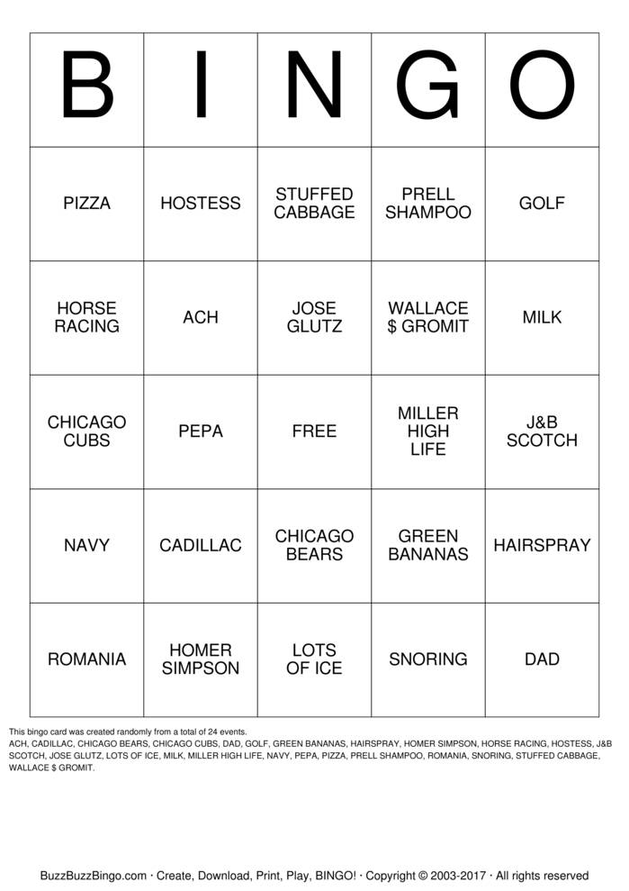 Download Free LOUIE Bingo Cards