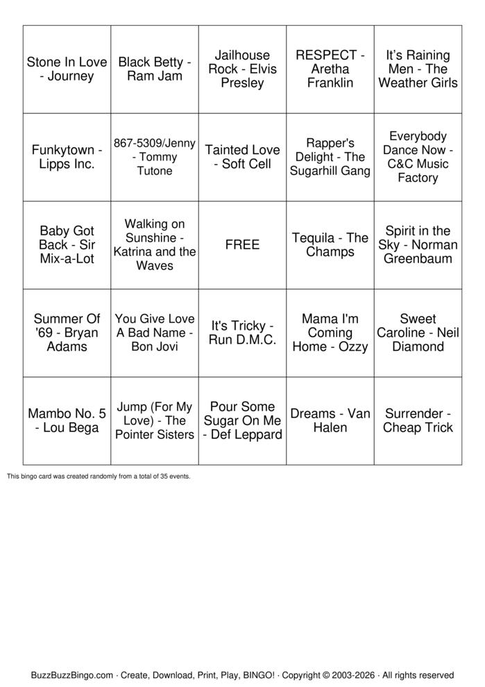 Download Free Party Anthems Bingo Cards Download Free Party Anthems Bingo Cards