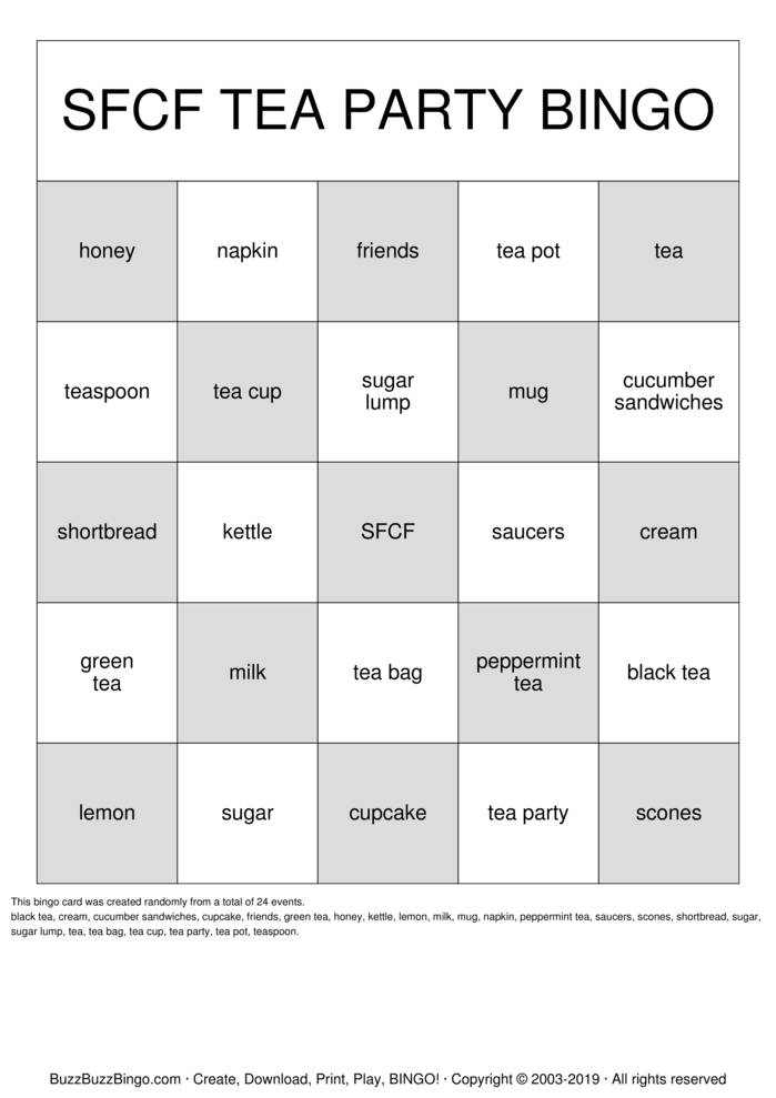 Download Free SFCF TEA PARTY BINGO Bingo Cards Download Free SFCF TEA PARTY BINGO Bingo Cards