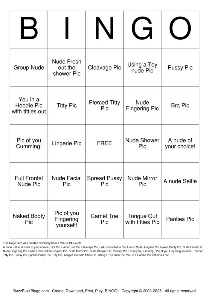 Send Nudes Bingo Cards to Download, Print and Customize!