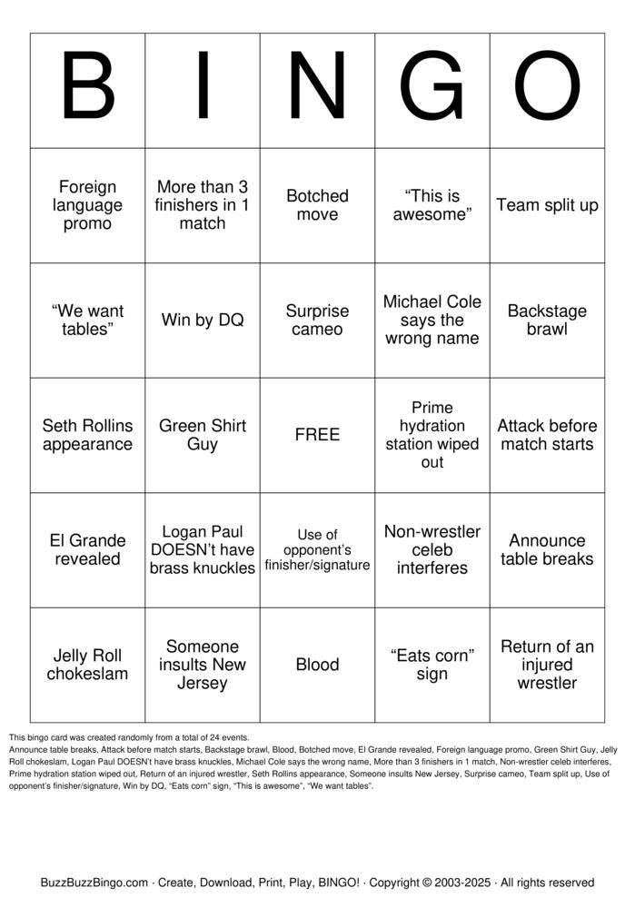 Download Free SummerSlam 2025 Bingo Cards