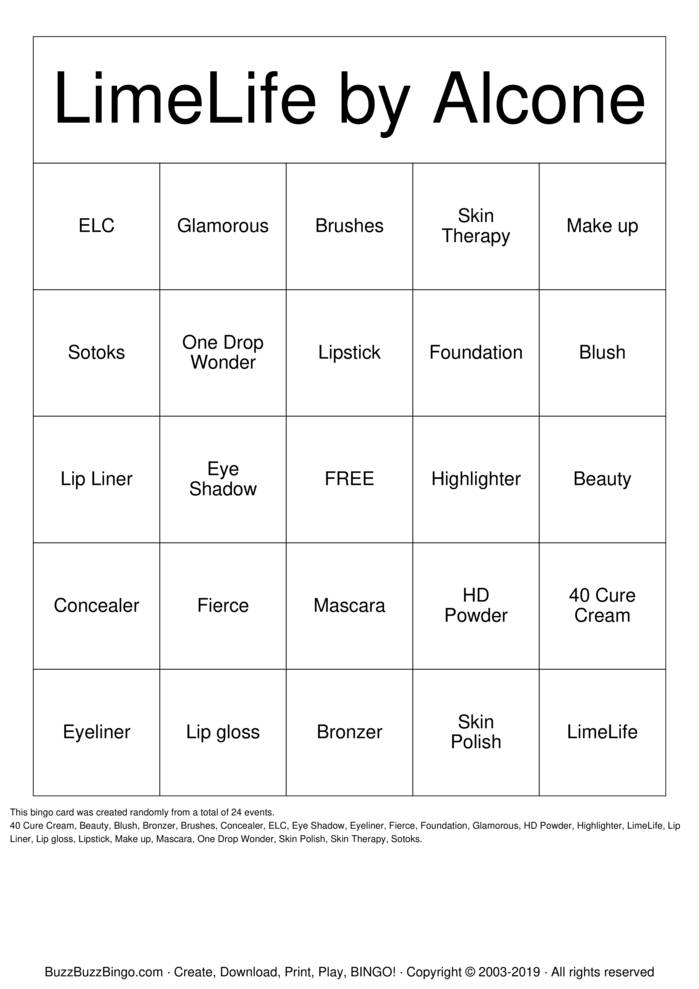 Download Free makeup Bingo Cards