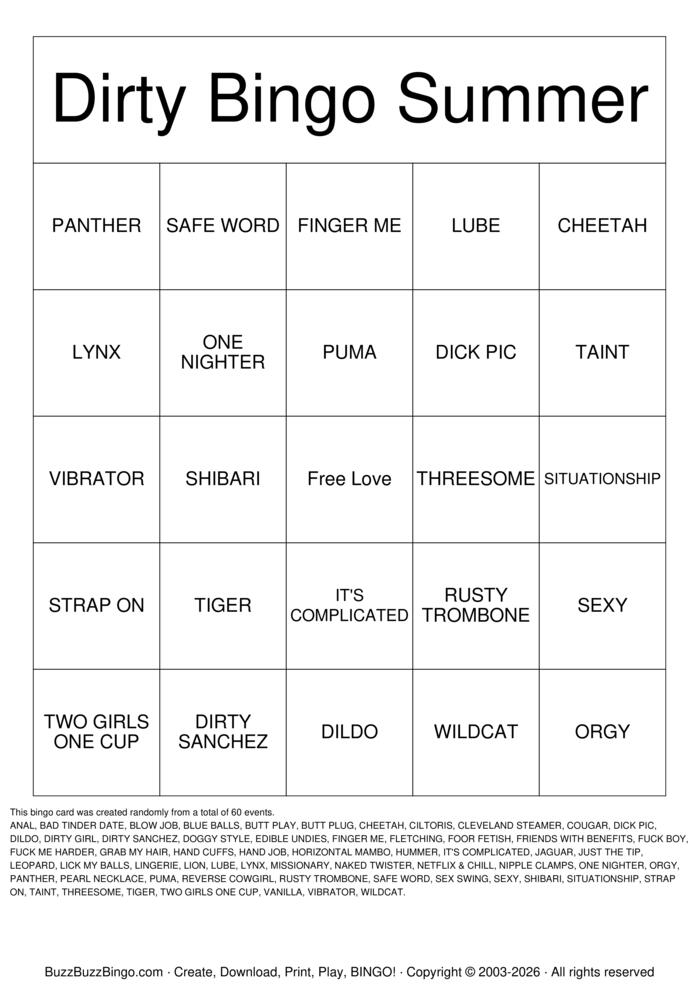 Download Free DIRTY BINGO Bingo Cards Download Free DIRTY BINGO Bingo Cards