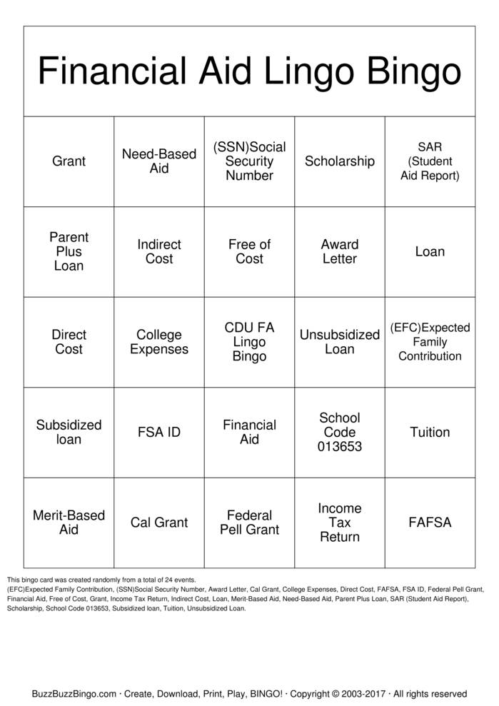 Download Free Financial Aid Lingo Bingo Cards Download Free Financial Aid Lingo Bingo Cards