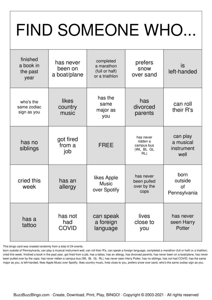 Download Free Find Someone Who.. Bingo Cards