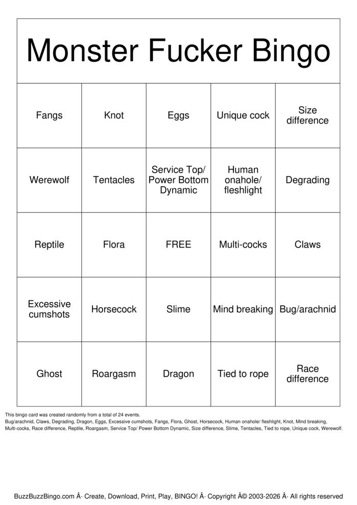 Download Free Monster Fucker  Bingo Cards