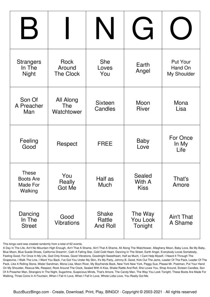 Musical Bingo Bingo Cards to Download, Print and Customize!