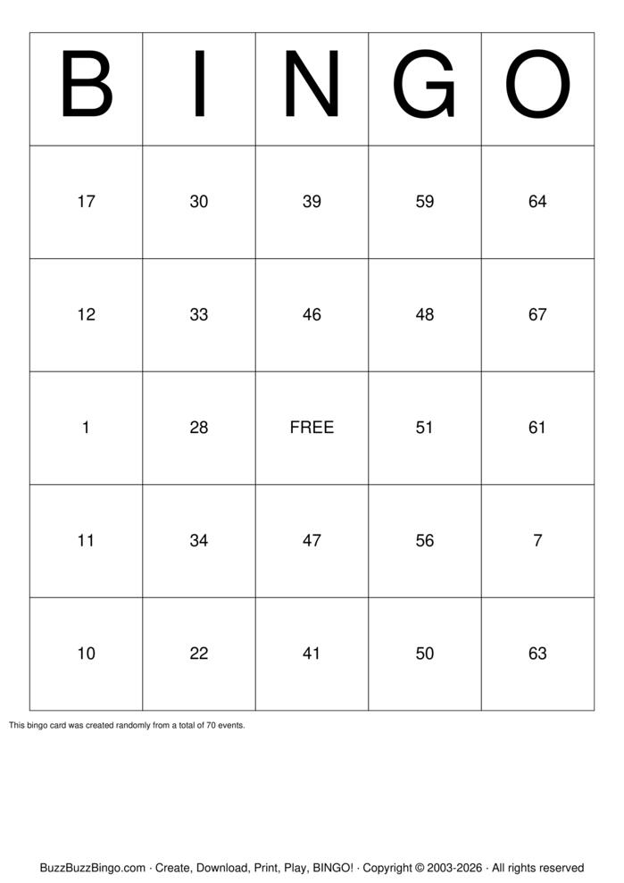 Download Free Numbers 1-70 Bingo Cards Download Free Numbers 1-70 Bingo Cards