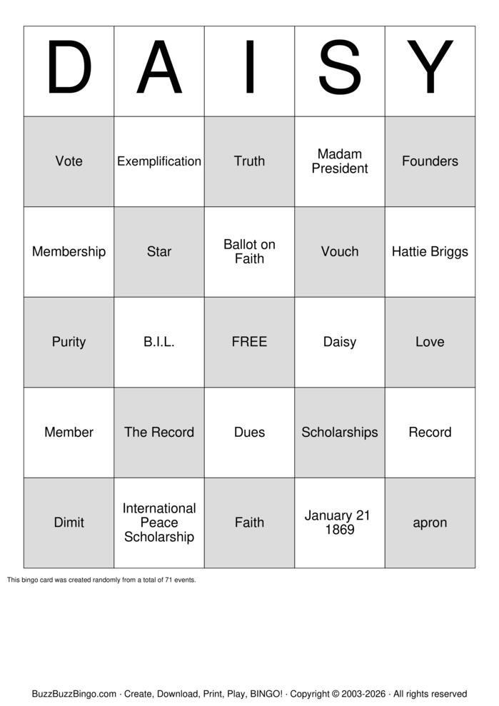 Download Free PEO Daisy Bingo Bingo Cards