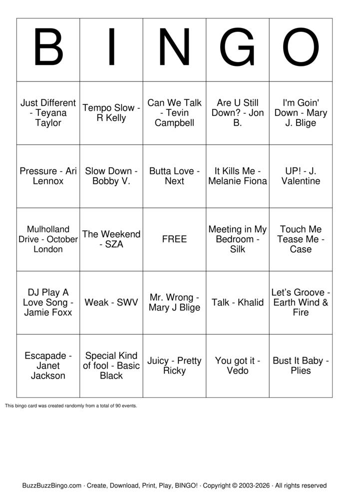 Download Free R&B Music Bingo Cards