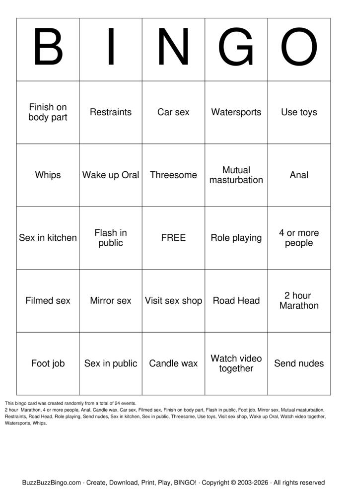 Download Free Sex Act Bingo Bingo Cards
