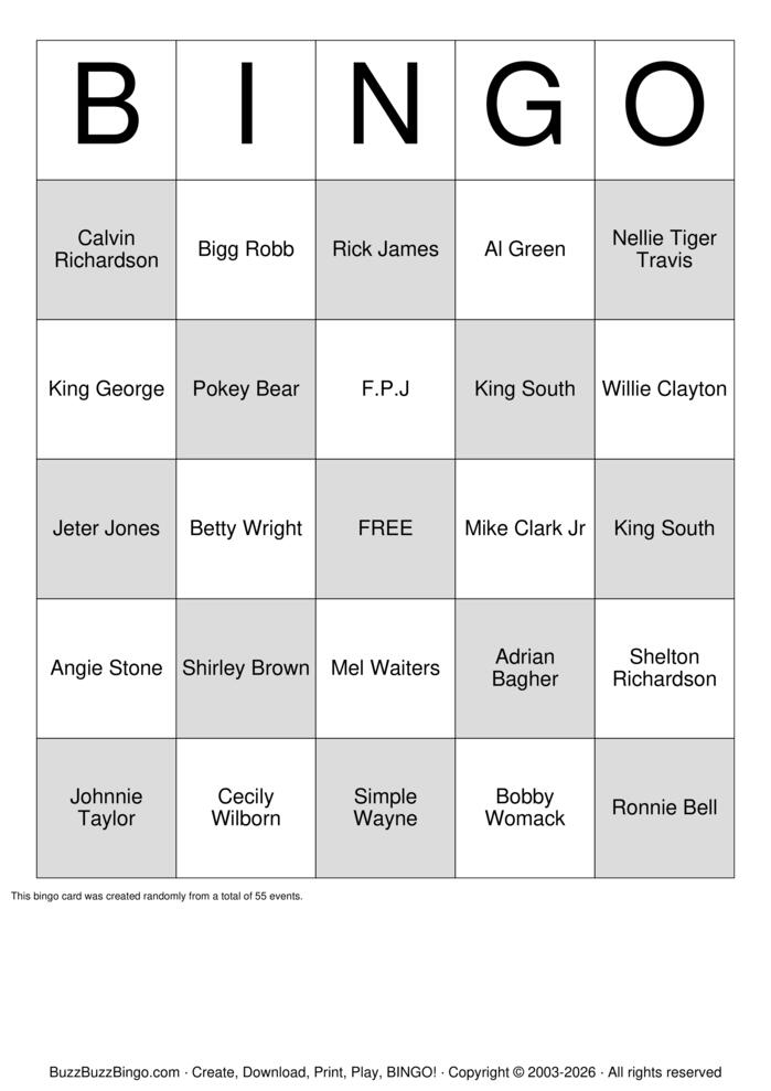 Download Free Southern Soul & Blues Bingo Cards