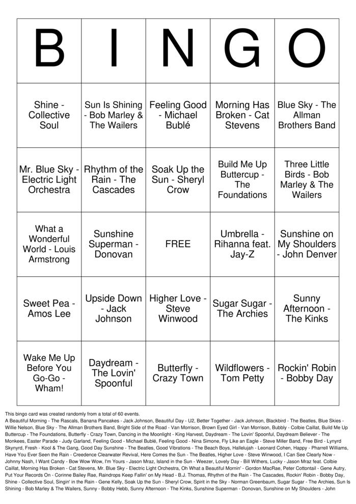 Download Free Spring & Easter Songs Bingo Cards