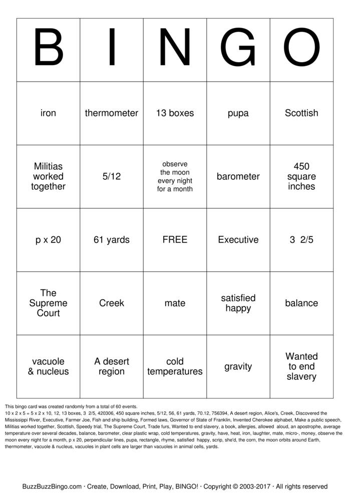 Download Free TCAP BINGO Bingo Cards