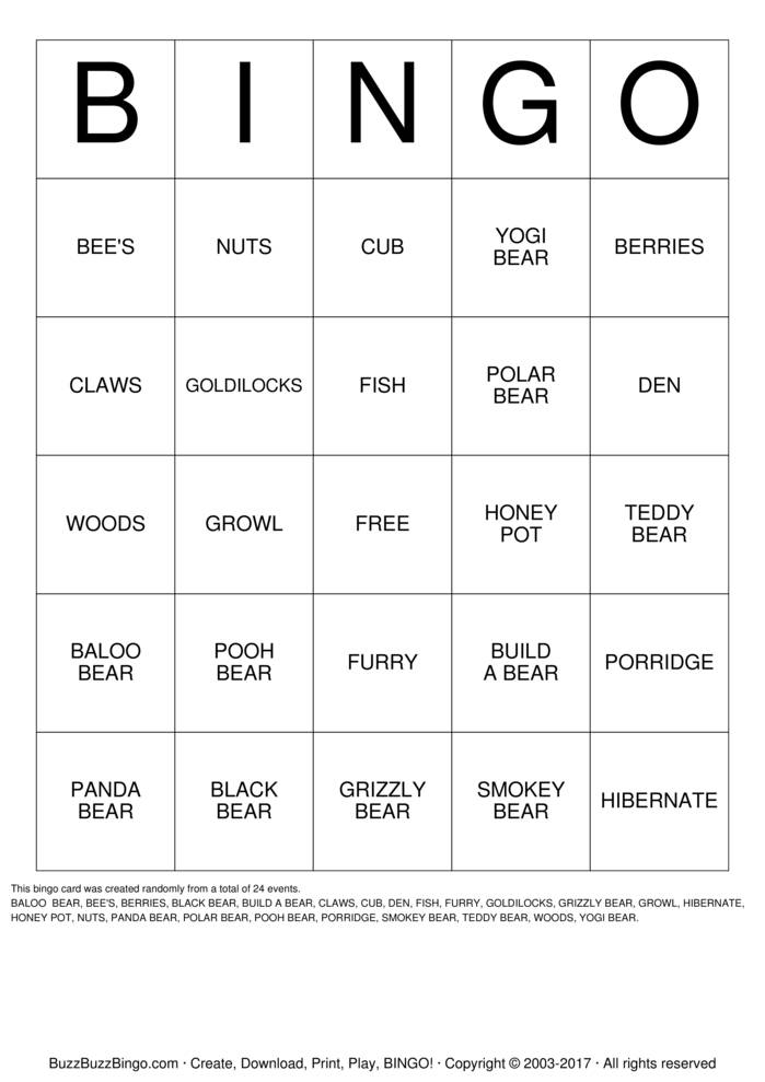 Download Free TEDDY BEAR PARTY Bingo Cards Download Free TEDDY BEAR PARTY Bingo Cards