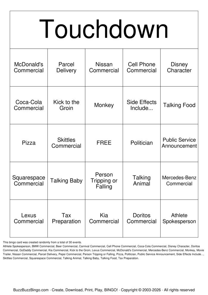 Texans Vs Patriots Bingo Cards to Download, Print and Customize!