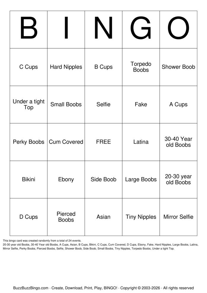 Download Free Boobs Bingo Cards