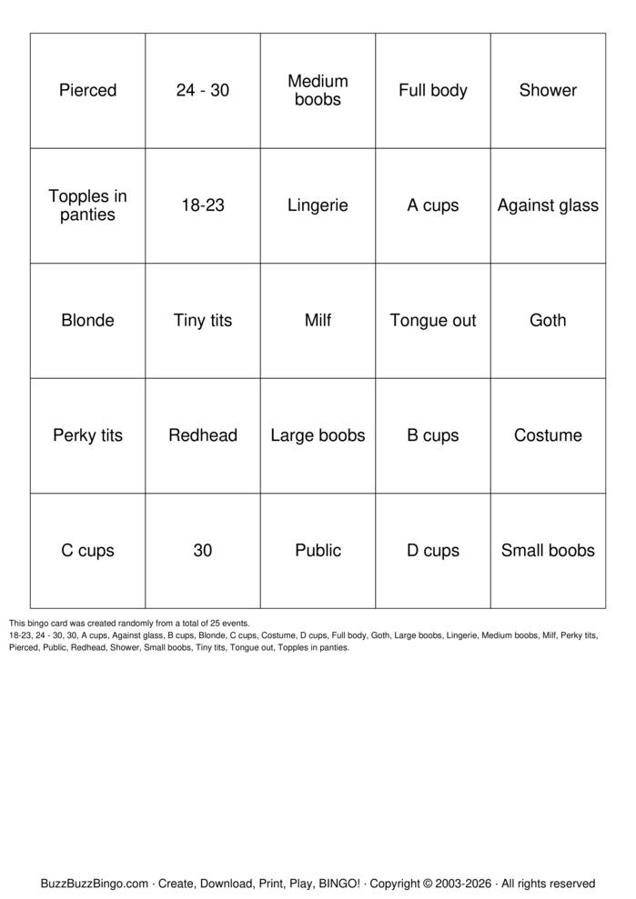 Download Free Boobs Bingo Cards