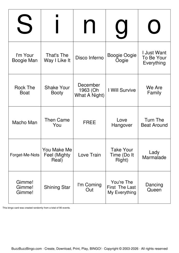 Download Free Dangerous Disco Bingo Cards