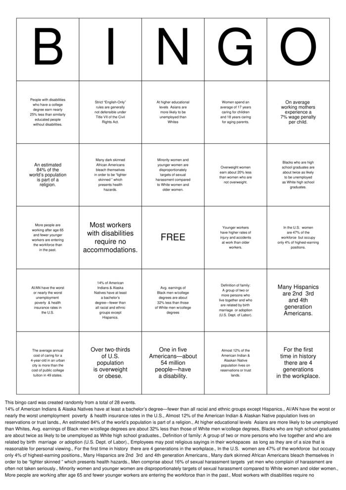 Download Free Diversity Bingo Cards