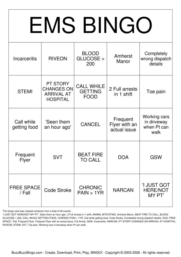 Download Free EMS BINGO Bingo Cards Download Free EMS BINGO Bingo Cards