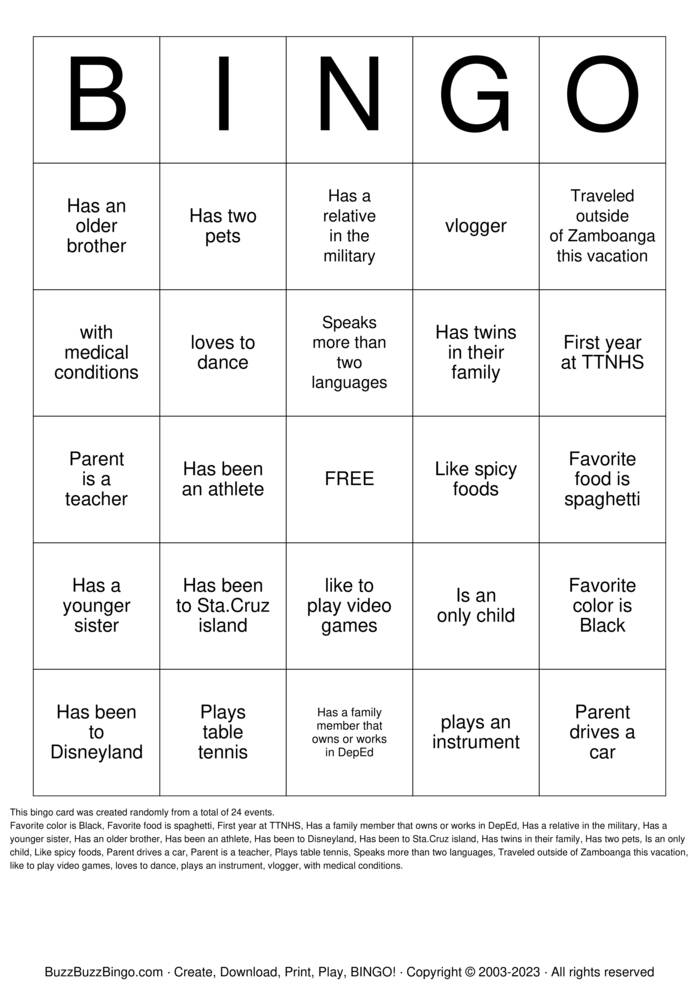 Download Free First Day of School Bingo Cards