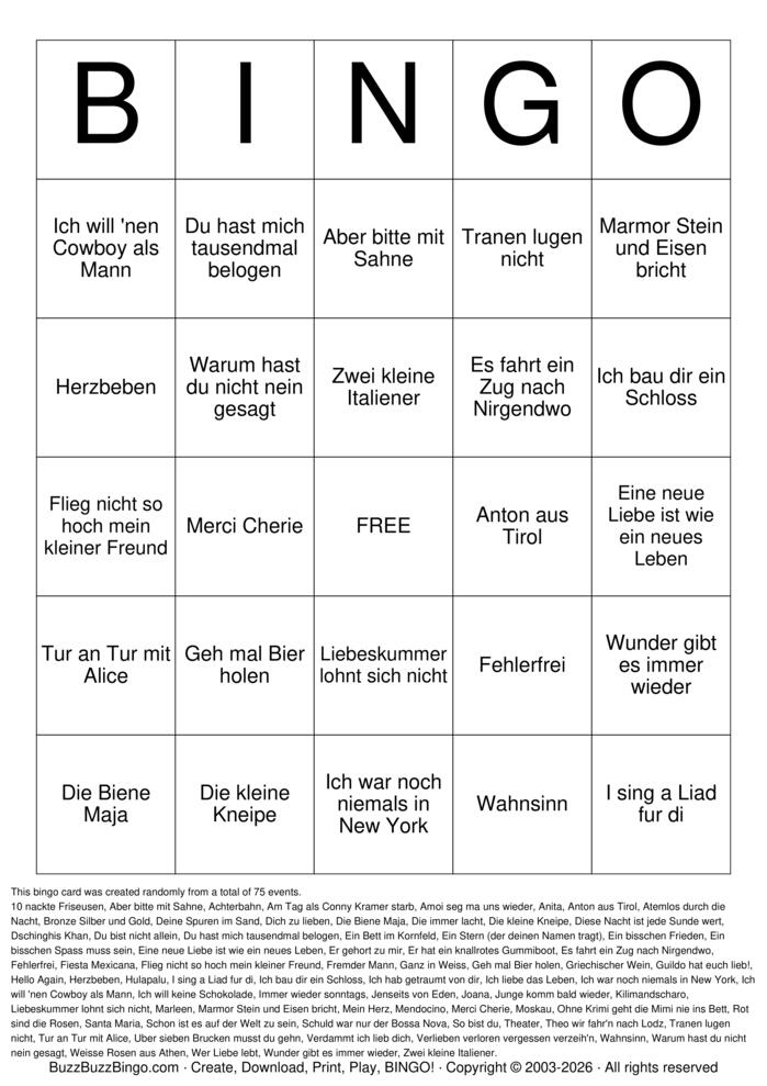 Download Free German Schlager Titles Bingo Cards Download Free German Schlager Titles Bingo Cards