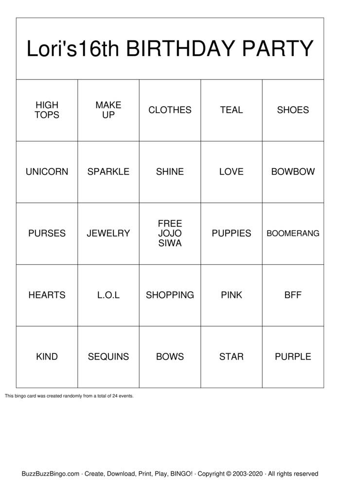 JoJo Siwa Bingo Cards to Download, Print and Customize!