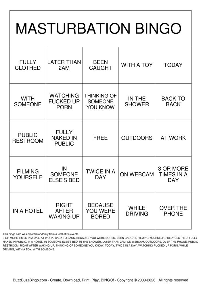 Download Free MASTURBATE Bingo Cards