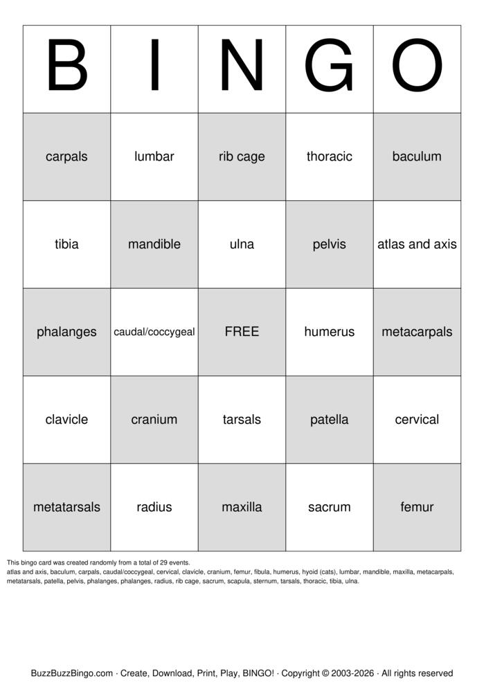 Download Free Musculoskeletal Bingo Cards