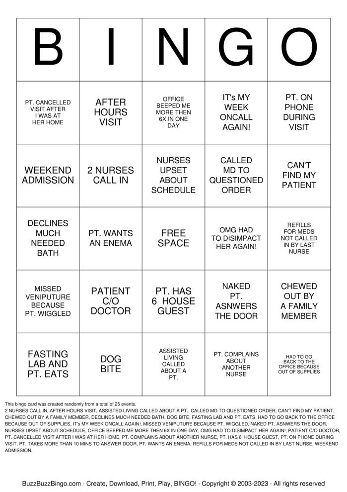 Download Free Nurse Bingo Cards Download Free Nurse Bingo Cards