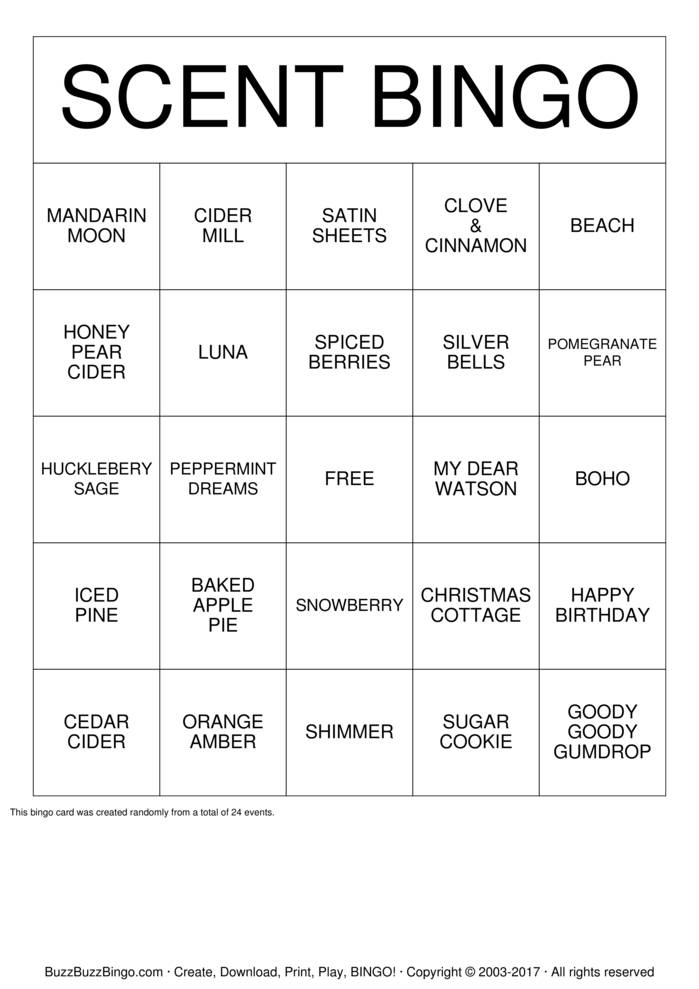SCENTSY BINGO Bingo Cards to Download, Print and Customize!